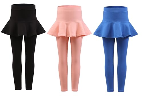 Yknktstc Girls 3 Pack Footless Leggings with Ruffle Skirt Tutu Pants Comfortable Stretchy Cotton Tights for Kids Toddler
