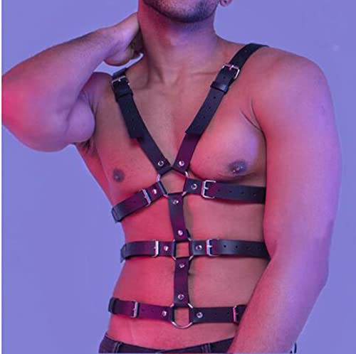 Keast Verstellbarer Brustgurt aus Leder für Herren, sexy Nachtshow-Kostüm Gurt, Schultergurt Rückhaltegurt für Männer – Bild 4