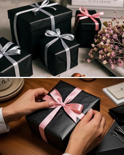 Mattglanz Geschenkpapier,Mattes Geschenkpapier Metallisch Geschenkpapierrolle für Weihnachten, Geburtstage, Ostern und alle festlichen Anlässe (Schwarz, 43cm*3m)