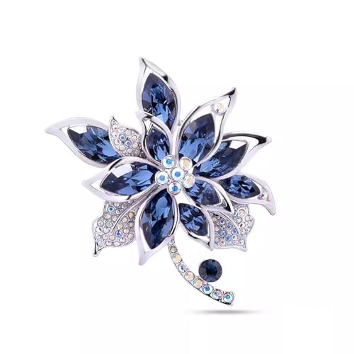 Image of Sparkling Rhinestone Flower Brooch Pin Premium Blue Purple Crystal Flower Brooch Lapel Pins Vintage White Rose Broochs Clothes Hat Bag Dress Clothing Jewelry for Women