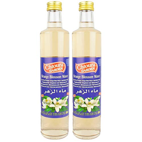 Chtoura Garden Eau florale fleur d'oranger, 2x500ml bouteilles en verre, idéale pour cuisson et pâtisseries