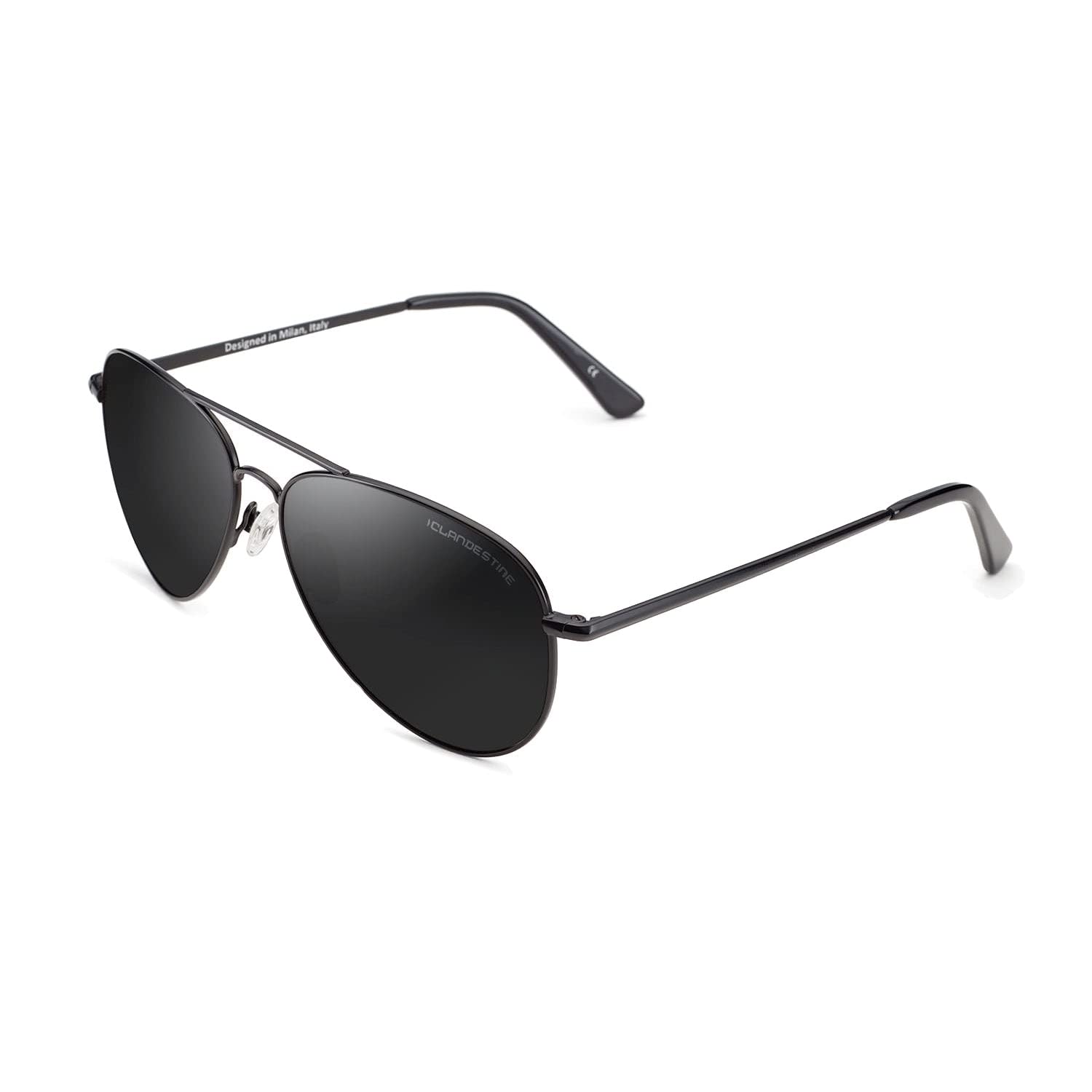 CLANDESTINE Gafas de Sol Unisex - Modelo Pilot - Cristal Polarizado Antirreflejante de Color Negro - Montura de Acero Inoxidable - 144 mm x 51 mm