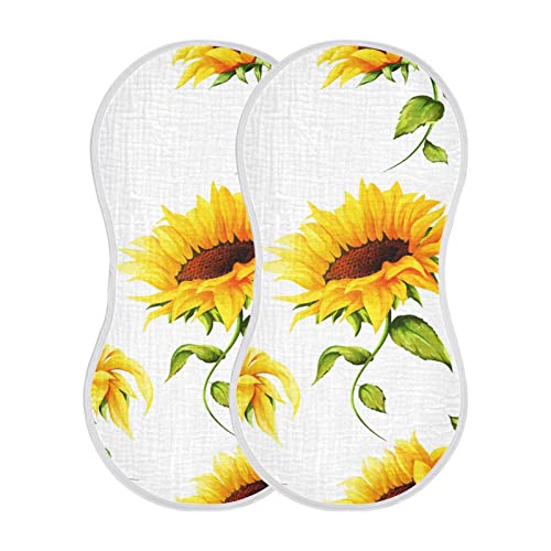Image of WELLDAY Muslin Baby Burp Cloths Set of 1, Soft Absorbent Big Sunflower Muslin Washcloths, Bibs, Face Towel for Newborn Boys Girls, 22 x 11 Inch