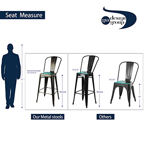 Gia Commercial Grade 30 Inch High Back Bar Stools Set Of 6 - Antique Black Industrial Metal Counter Height Stools - Kitchen Bar Stools Chair With Larger Seat - 14.5X14.5 Inch Seat #TOP2