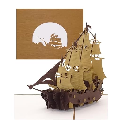 Tarjeta desplegable de velero con diseño de cuatro masters, tarjeta de cumpleaños en 3D, vela y navegación – Tarjeta 3D con sobre en caja de regalo y cupón de viaje en barco | barco | velero