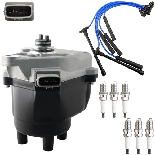 MOAUTO Ignition Distributor w/Cap & Rotor and 4 Iridium Spark Plugs with Wire Set Tune Up Kit 30100-PAA-A01 84-17450 Compatible with Honda Accord 1998-2002 Acura CL 1998-1999 2.3L L4