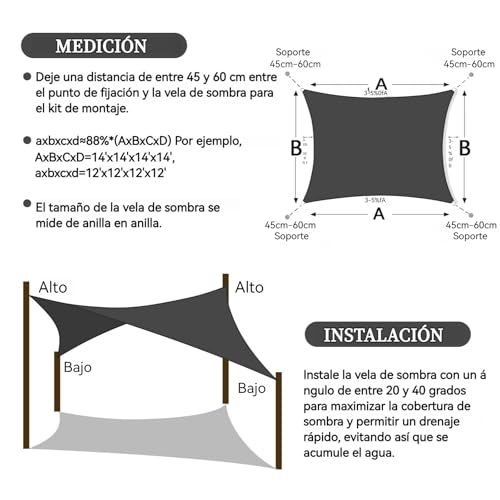 Vela de sombra con 98% protección UV toldo vela rectangular color gris 7
