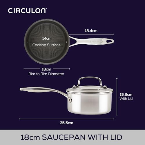 Circulon Scratch Defense 16cm/1.4L Stainless Steel Saucepan with Lid and Extreme Non Stick – Induction Saucepan, All Hob Suitable