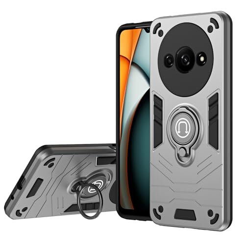 Carcasa de telefono Compatible con Xiaomi Redmi A3 2024 Funda con función Atril, a Prueba de Golpes de Grado Militar, Funda Protectora Resistente Compatible con teléfono Xiaomi Redmi A3(Silver)