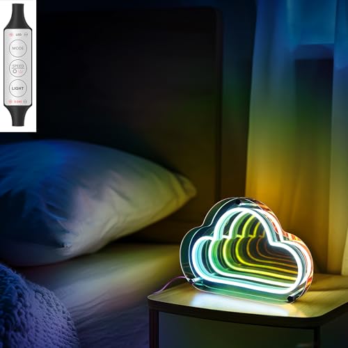 Image of Fariita Infinity Cloud Neon Sign Light Up Infinity Mirror Double-Layer Acrylic Light Cloud LED Lamp with USB Power Bar Home Table Decor Gifts for Birthday Mather's Day Housewarming Congrats Grad