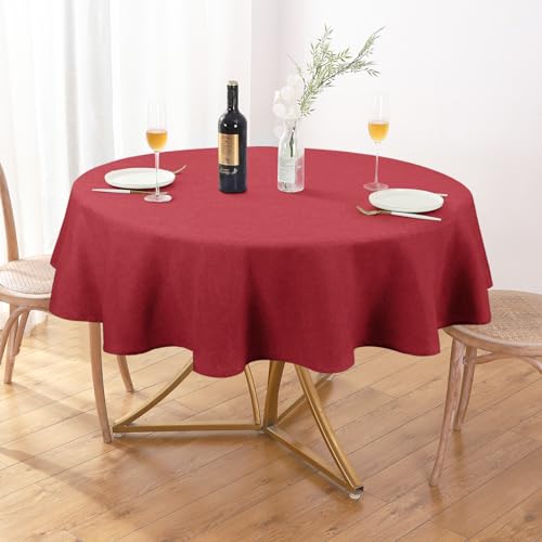 Image of AUSSPVOCT Textured 50 Inch Round Tablecloth Up to 35'' Dia Tables Waterproof Spill-Proof Wipeable Table Cloth Wrinkle Free Circle Dining Table Cover for Birthday Farmhouse Outdoor Party Tablecloths