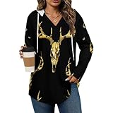 Womens Bodysuit Gold Hunting Deer Head Camoflauge T Shirts Long Sleeve Hoodie V Neck Pullover Tops, 2026
