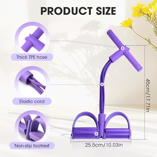 21 Fitness Resistance Bands-4 Tube Pedal Ankle Puller, Pedal Resistance Band with Handle for Arm and Leg Workouts, Multi-Functional Sit Up Rope for Home Gym Equipment, Fitness Beginners