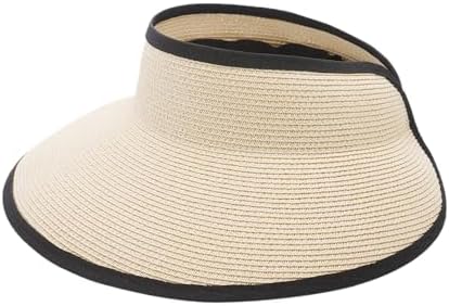 Joywant Sun Visor Hats for Women, Women&#39;s Summer Ponytail Foldable Straw Beach Hat with UPF 50+
