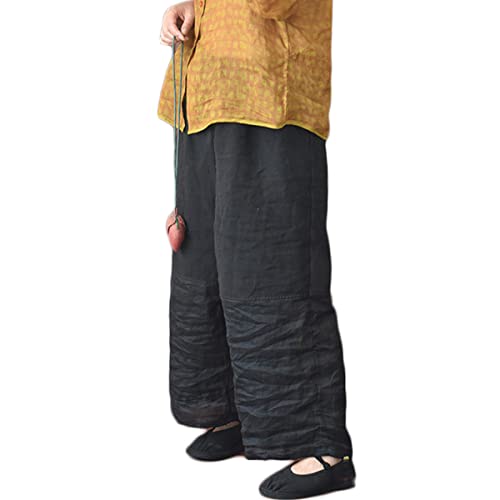 NFYM Women Linen Wide Leg Cropped Pants Patchwork Elastic Waist Casual Summer Sun Protection Loose Thin Trousers