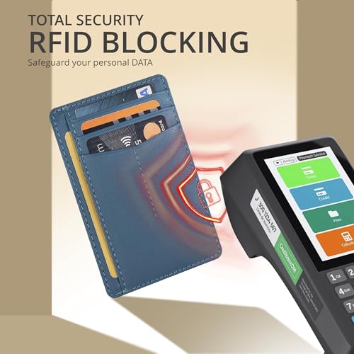 Image of Oak Leathers Leather Slim Minimalist Wallet for Men & Women RFID Front Pocket Leather Card Holder Wallets (Nappa Ottanio)