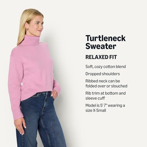 Image of Amazon Essentials Women's Relaxed-Fit Cotton Blend Turtleneck Pullover Sweater with Dropped Shoulders, Rib Trim