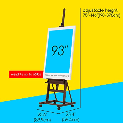 Meeden Adjustable H Frame Easel - Max 93'' Canvas, Large Art Easel With Storage & Wheels, Heavy-Duty Painting Easel For Adults, Studio Floor Easel Stand, Solid Beech Wood Easel 75" To 146"H #TOP1