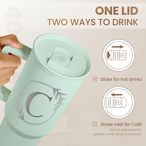 Personalized Monogrammed Tumbler with Handle 40oz, Letter C Tumblers Insulated Coffee Travel Cup, Custom Initial Gift for Women Girls Friends, Monogram Gift for Christmas Birthday Mothers Day - Image 6