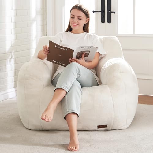 Hobestluk Bean Bag Chair for Adult Small Bean Bag Chairs with Arms Furry Beanbag Chair with Foam Filler Stuffed Bean Bag Sofa for Reading in Bedroom Living Room and Dorms(White) - Thumbnail 3