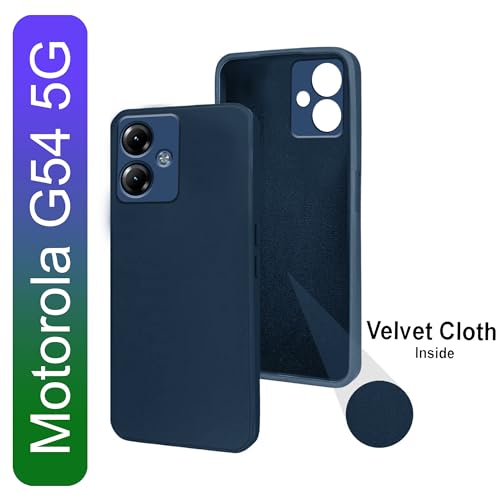 Image of Knotyy Ultra Soft Rubberised Back Cover for Motorola Moto G54 5G | Inner Velvet Fabric Lining | Matte Silicone Flexible |Raised Bumps for Camera & Screen Protection Back Case Cover - Blue
