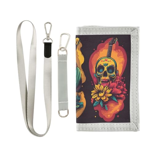 FOLIOSA Mexican Cactus Skull Kids Wallet for Boys Girls Youth, Compact Fabric 4.9×2.9 in
