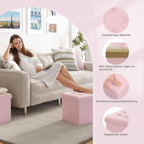 WOLTU® Sitzhocker mit Stauraum Sitzwürfel Sitzbank faltbar Truhen Aufbewahrungsbox, Deckel abnehmbar, Gepolsterte Sitzfläche aus Leinen… – Ansicht 8