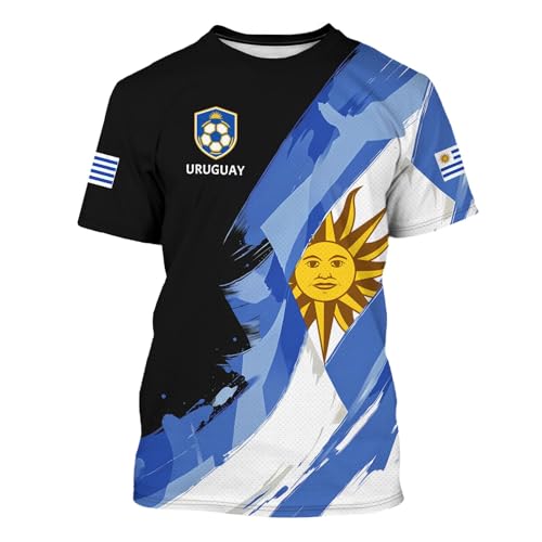 BJU Uruguay Flag Soccer Jersey Sports Fan Jersey Collection Football Training Apparel T-Shirt Crewneck Short Sleeves for Men and Women
