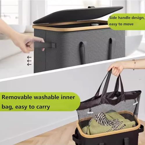 Panier à linge avec couvercle doré pour masquer le désordre 70L