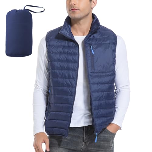 Image of Down Vest for Men Packable Full Zip Stand Collar Down Outerwear Winter Gilet for Golf