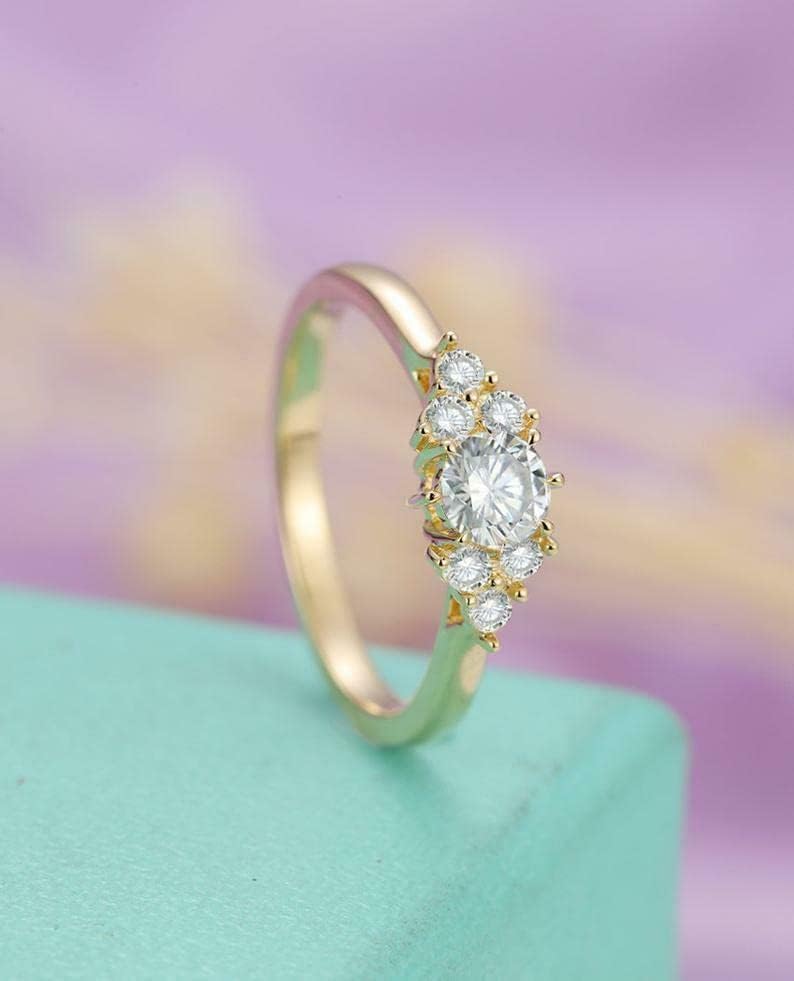 BeBold 2.5ct Round Cut Moissanite Engagement Ring for Women Cluster Women Yellow Gold Plated