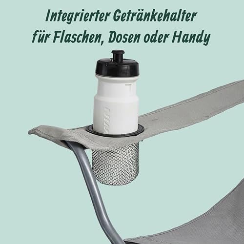 Relaxdays Camping Stuhl, 2er Set, faltbar, Tragetasche, Getränkehalter, 150 kg, Klappstühle, Polyester, Metall, grau