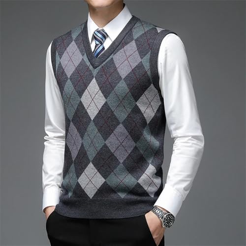 Men's Argyle Knit Sweater Vest Sleeveless V Neck Pullover Classic Soft Lightweight Layer Top4
