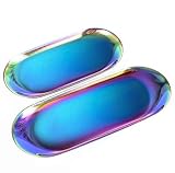 2 Pack Different Sizes of Stainless Steel Decorative Tray Dresser,Any Match,Oval Cosmetic Jewelry St