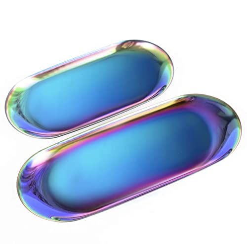 2 Pack Different Sizes Of Stainless Steel Decorative Tray Dresser,Any Match,Oval Cosmetic Jewelry Storage Tray Perfume Tray Candle Tray Key Tray Gold Tray Stainless Steel Towel Tray（Gradient Color） #TOP2