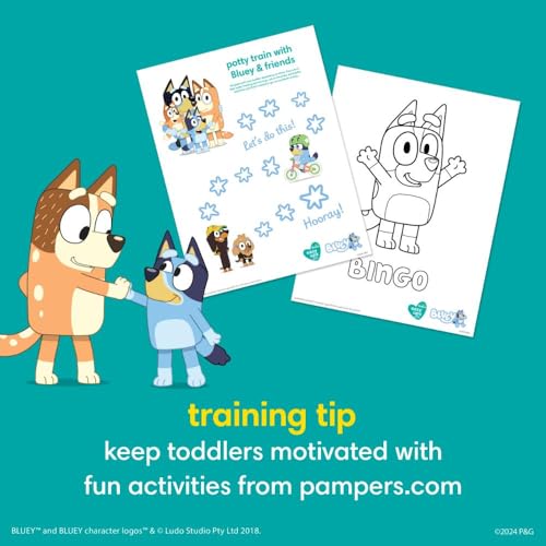 Pampers Easy Ups Pull On Bluey Training Pants Boys and Girls, 4T-5T, One Month Supply (104 Count) with Sensitive Water Based Baby Wipes 4X Pop-Top Packs (336 Count) - image 6