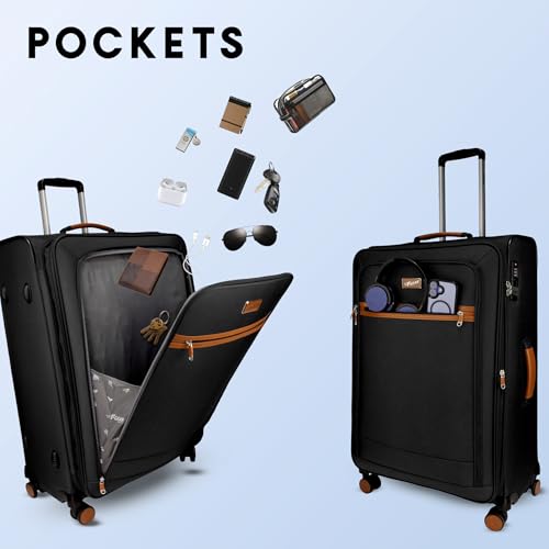 Image of F Gear Softair Medium Soft Luggage | Lightweight Expandable Carry-On Trolley Bag with 360 Spinner Wheels, Silent 8-Wheel System, Built-in TSA Lock, Anti-Theft Zipper & Luggage Tag (Black)
