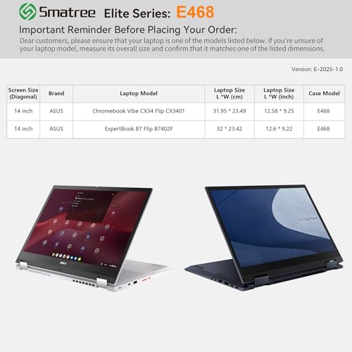 Image of Smatree Laptop Sleeve for 14 inch ASUS Chromebook Vibe CX34 Flip CX3401, for 14 inch ASUS ExpertBook B7 Flip B7402F, Case with Accessory Pocket, YKK Zipper, Patented Super-Corner Design (E468)