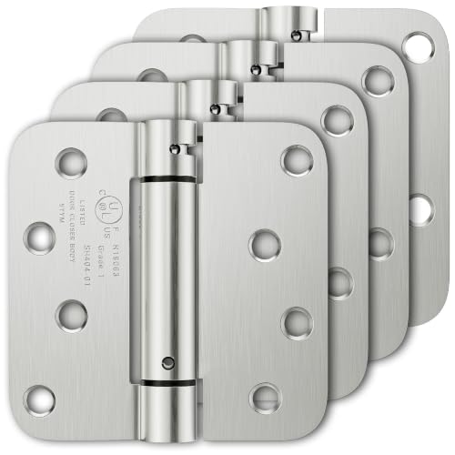 Luxbaro 4 Pack Self Closing Door Hinges, 4 Inch Spring Loaded With 5/8'' Radius Corners, Adjustable Tension for Garage, Front, Back, Left and Right Hand, UL Listed