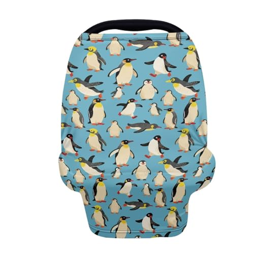 Image of Binienty Funny Penguin Pattern Nursing and Stroller Cover for Sun Protection, Baby Girls Boys Stretchy Multi-Use Breastfeeding Scarf for Moms, Newborn Essentials