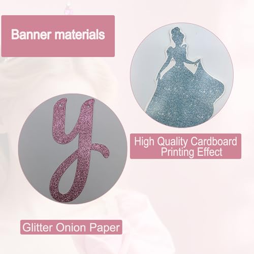Image of Pink Happy Birthday Princess Banner Decorations Pink Garland Glitter Bunting for Girls Coquette Birthday Party Decorations Favor Supplies