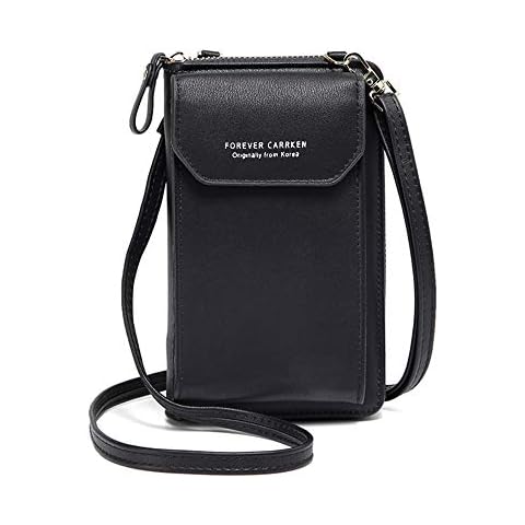 COWORK-UP Women Crossbody Phone Bag PU Leather Small Cross-body Bag Cellphone Card Wallet Purse Handbag Mini Shoulder Bag with Strap & Card Slots (2-Black) Cover
