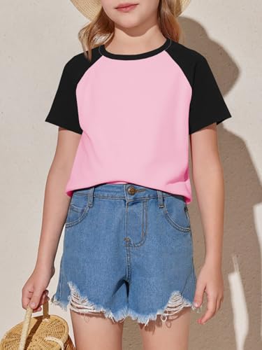 Image of Imily Bela Kids Girls T Shirts Casual Raglan Short Sleeve Crewneck Color Block Summer Tees 5-14 Years