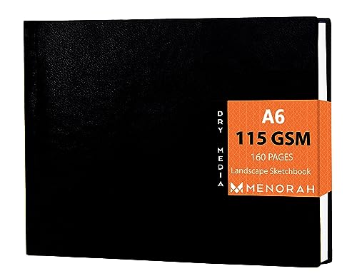Image of MENORAH Paper Artist Sketch Book - A6-115 Gsm (160 Pages / 80 Sheets) Drawing Notebook - Hard Bound Book - (10.5 Cm X 14.8 Cm) - Completely Handmade - Landscape-Black, Watercolor