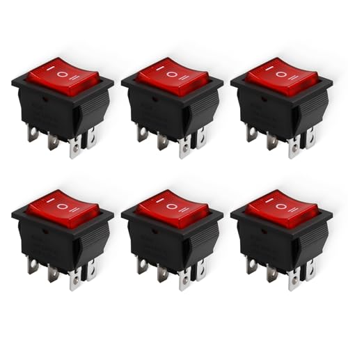 6PCS Interrupteurs à Bascule 3 Positions ON/OFF, Interrupteur DPDT 6 Broches avec LED, Tension 250V 16A, Interrupteur à Bascule pour Maison, Industrie et Bricolage KCD2-203N