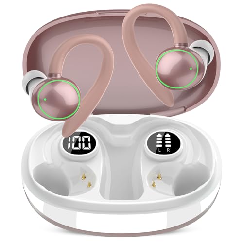 Image of PEFUPEW Wireless Earbuds, Bluetooth 5.4 Headphones Sport, Over Ear Buds with ENC Noise Cancelling Mic, 48H, Wireless Earphone with Earhooks, Stereo Deep Bass, IP7 Waterproof for Workout Running, Rose