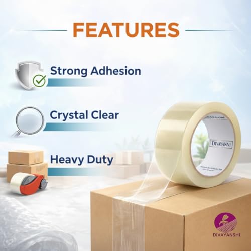Image of DIVAYANSHI Clear BOPP Packaging Tape | Transparent Adhesive Tape | 48mm x 50 Meter | Pack of 1 | Carton Sealing & Packing