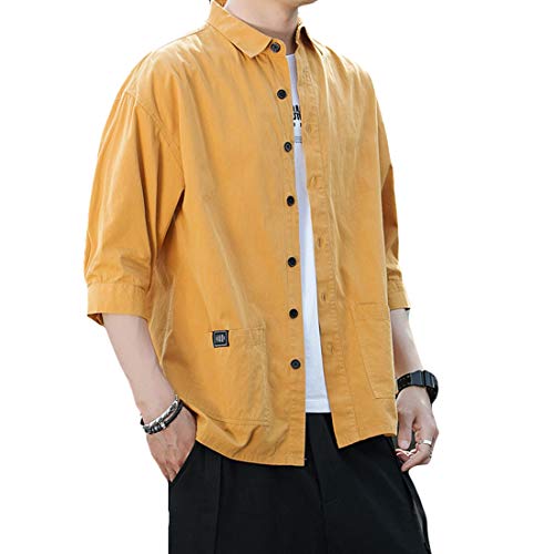 Manches 3/4 chemise d'été hommes t-shirt décontracté uni coupe ample confort