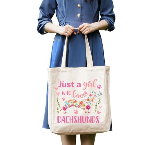 3-In-1 Just A Girl Who Love Dachshunds Canvas Tote Bag Grocery Reusable Handbags Jewelry Box and Makeup Bag Set2