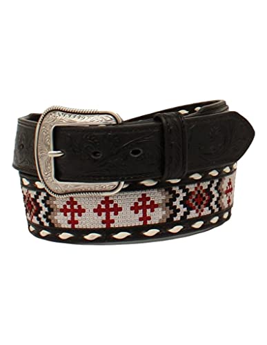 3d Mens Belt Southwestern Cross Embroidered Black